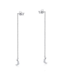 Crescent Moon CZ Stone With Chain Drop Earring Stud STS-5545 